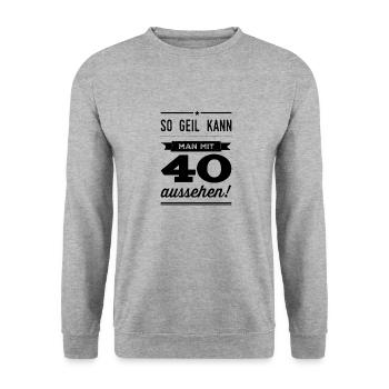 Geburtstag 40 | Geburtstagskarte Geschenkidee - Unisex Pullover - Weißgrau meliert - Vorne - Alina (178cm) & Michal (187cm)