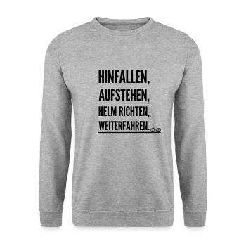 Fahrradtour Fahrrad kaufen Fahrrad Geschenkidee - Unisex Pullover - Weißgrau meliert - Vorne - Alina (178cm) & Michal (187cm)