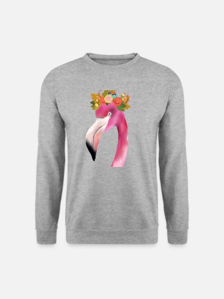 Flamingo mit Kranz - Unisex Pullover - Weißgrau meliert