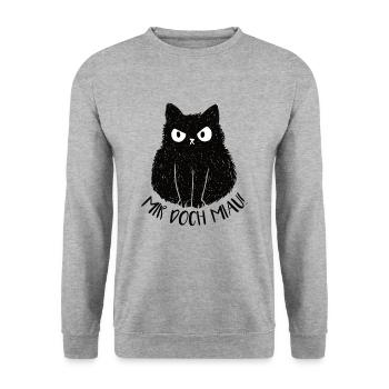 Schwarze Katze - Mir Doch Miau - Unisex Pullover - Weißgrau meliert - Vorne - Alina (178cm) & Michal (187cm)