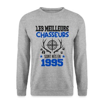 Anniversaire chasseur Née en 1995 - Sweat-shirt Unisexe - gris chiné - Devant - Alina (178cm) & Michal (187cm)