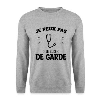 Je peux pas je suis de garde - Sweat-shirt Unisexe - gris chiné - Devant - Alina (178cm) & Michal (187cm)