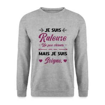 Je Suis Râleuse Mais Je Suis Soigne - Sweat-shirt Unisexe - gris chiné - Devant - Alina (178cm) & Michal (187cm)
