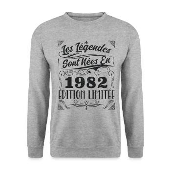 Les Légendes Sont Nés En 1982 | Cadeau - Sweat-shirt Unisexe - gris chiné - Devant - Alina (178cm) & Michal (187cm)
