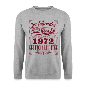 Les Légendes Sont Nés En 1972 | Cadeau - Sweat-shirt Unisexe - gris chiné - Devant - Alina (178cm) & Michal (187cm)