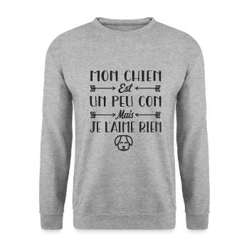 Mon Chien est un peu con mais je l'aime bien - Sweat-shirt Unisexe - gris chiné - Devant - Alina (178cm) & Michal (187cm)