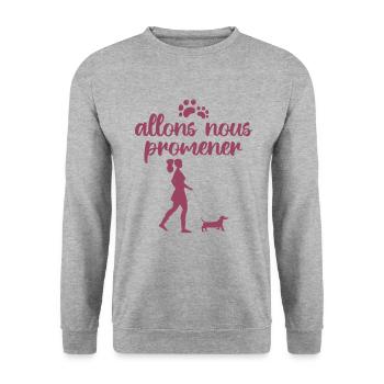 Allons Nous Promener | amoureux des chiens - Sweat-shirt Unisexe - gris chiné - Devant - Alina (178cm) & Michal (187cm)