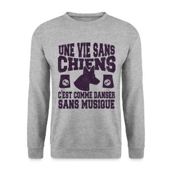 Vie Sans Chiens C'est Comme Danser Sans Musique - Sweat-shirt Unisexe - gris chiné - Devant - Alina (178cm) & Michal (187cm)