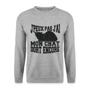 J'peux Pas J'ai Mon Chat Dort Encore - Sweat-shirt Unisexe - gris chiné - Devant - Alina (178cm) & Michal (187cm)