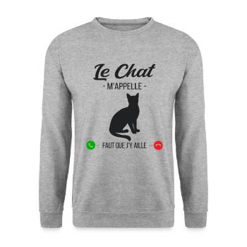 Le Chat M'appelle Faut Que J'y Aille - Sweat-shirt Unisexe - gris chiné - Devant - Alina (178cm) & Michal (187cm)