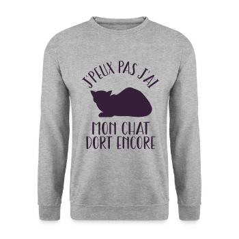 J'Peux Pas J'ai Mon Chat Dort Encore - Sweat-shirt Unisexe - gris chiné - Devant - Alina (178cm) & Michal (187cm)