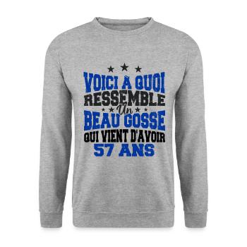Voici à Quoi Ressemble Un BeauGosse 57 ans, Cadeau - Sweat-shirt Unisexe - gris chiné - Devant - Alina (178cm) & Michal (187cm)