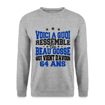 Voici à Quoi Ressemble Un BeauGosse 64 ans, Cadeau - Sweat-shirt Unisexe - gris chiné - Devant - Alina (178cm) & Michal (187cm)