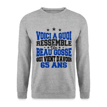 Voici à Quoi Ressemble Un BeauGosse 65 ans, Cadeau - Sweat-shirt Unisexe - gris chiné - Devant - Alina (178cm) & Michal (187cm)