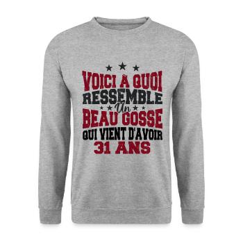 Voici à Quoi Ressemble Un BeauGosse 31 ans, Cadeau - Sweat-shirt Unisexe - gris chiné - Devant - Alina (178cm) & Michal (187cm)