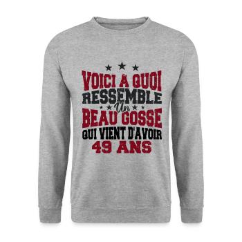 Voici à Quoi Ressemble Un BeauGosse 49 ans, Cadeau - Sweat-shirt Unisexe - gris chiné - Devant - Alina (178cm) & Michal (187cm)