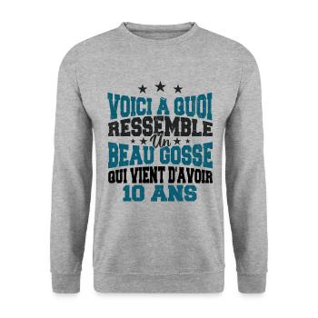 Voici à Quoi Ressemble Un BeauGosse 10 ans, Cadeau - Sweat-shirt Unisexe - gris chiné - Devant - Alina (178cm) & Michal (187cm)
