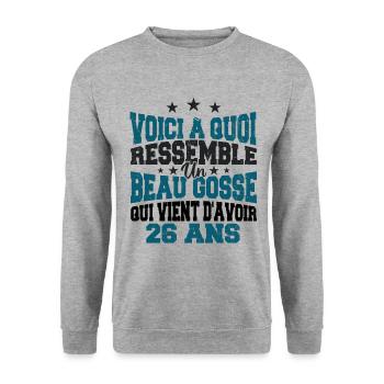 Voici à Quoi Ressemble Un BeauGosse 26 ans, Cadeau - Sweat-shirt Unisexe - gris chiné - Devant - Alina (178cm) & Michal (187cm)