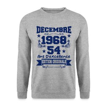 54 ans Vintage, Cadeau Anniversaire Décembre 1968 - Sweat-shirt Unisexe - gris chiné - Devant - Alina (178cm) & Michal (187cm)