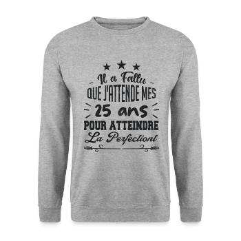 25 ans / perfection - Sweat-shirt Unisexe - gris chiné - Devant - Alina (178cm) & Michal (187cm)