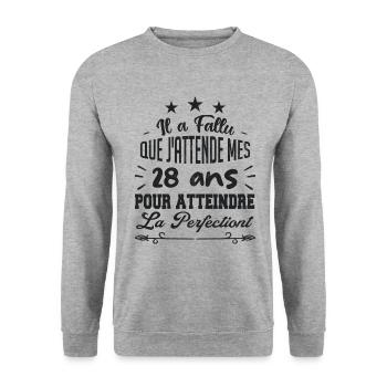 28 ans / perfection - Sweat-shirt Unisexe - gris chiné - Devant - Alina (178cm) & Michal (187cm)