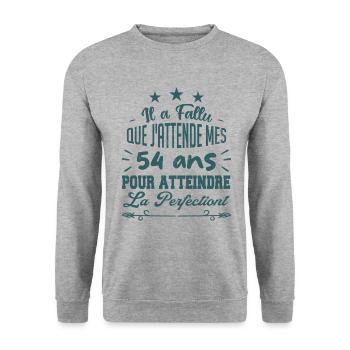 54 ans / perfection - Sweat-shirt Unisexe - gris chiné - Devant - Alina (178cm) & Michal (187cm)