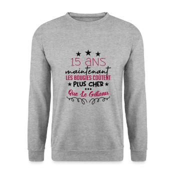 humour anniversaire 15 ans - Sweat-shirt Unisexe - gris chiné - Devant - Alina (178cm) & Michal (187cm)