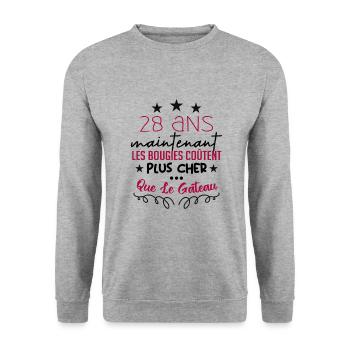 humour anniversaire 28 ans - Sweat-shirt Unisexe - gris chiné - Devant - Alina (178cm) & Michal (187cm)