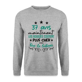 humour anniversaire 37 ans - Sweat-shirt Unisexe - gris chiné - Devant - Alina (178cm) & Michal (187cm)