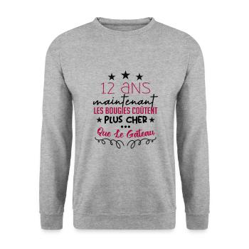 humour anniversaire 12 ans - Sweat-shirt Unisexe - gris chiné - Devant - Alina (178cm) & Michal (187cm)