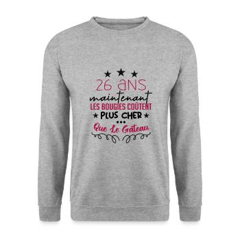 humour anniversaire 26 ans - Sweat-shirt Unisexe - gris chiné - Devant - Alina (178cm) & Michal (187cm)