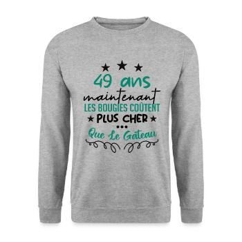 humour anniversaire 49 ans - Sweat-shirt Unisexe - gris chiné - Devant - Alina (178cm) & Michal (187cm)