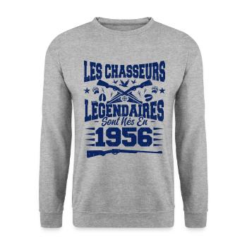 Chasseur légendaire nées en 1956 anniversaire - Sweat-shirt Unisexe - gris chiné - Devant - Alina (178cm) & Michal (187cm)