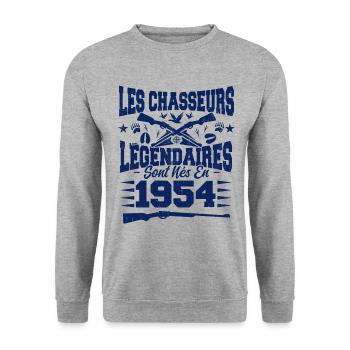 Chasseur légendaire nées en 1954 anniversaire - Sweat-shirt Unisexe - gris chiné - Devant - Alina (178cm) & Michal (187cm)