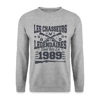 Chasseur légendaire nées en 1989 anniversaire - Sweat-shirt Unisexe - gris chiné - Devant - Alina (178cm) & Michal (187cm)