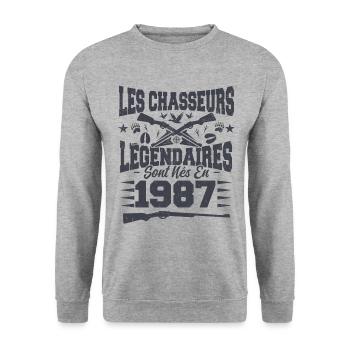Chasseur légendaire nées en 1987 anniversaire - Sweat-shirt Unisexe - gris chiné - Devant - Alina (178cm) & Michal (187cm)