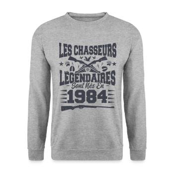Chasseur légendaire nées en 1984 anniversaire - Sweat-shirt Unisexe - gris chiné - Devant - Alina (178cm) & Michal (187cm)