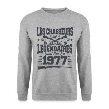 Chasseur légendaire nées en 1977 anniversaire - Sweat-shirt Unisexe - gris chiné - Devant - Alina (178cm) & Michal (187cm)