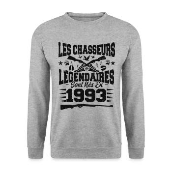 Chasseur légendaire nées en 1993 anniversaire - Sweat-shirt Unisexe - gris chiné - Devant - Alina (178cm) & Michal (187cm)