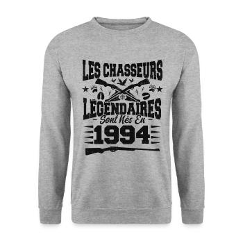 Chasseur légendaire nées en 1994 anniversaire - Sweat-shirt Unisexe - gris chiné - Devant - Alina (178cm) & Michal (187cm)