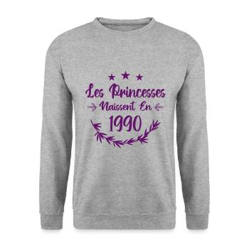 Les princesses naissent en 1990 - Sweat-shirt Unisexe - gris chiné - Devant - Alina (178cm) & Michal (187cm)