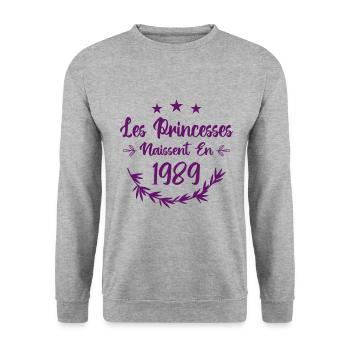 Les princesses naissent en 1989 - Sweat-shirt Unisexe - gris chiné - Devant - Alina (178cm) & Michal (187cm)