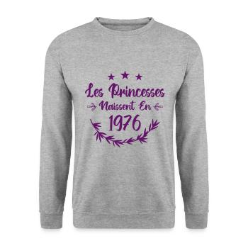 Les princesses naissent en 1976 - Sweat-shirt Unisexe - gris chiné - Devant - Alina (178cm) & Michal (187cm)