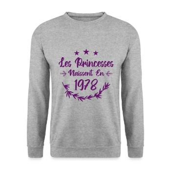 Les princesses naissent en 1978 - Sweat-shirt Unisexe - gris chiné - Devant - Alina (178cm) & Michal (187cm)