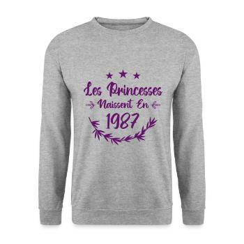 Les princesses naissent en 1987 - Sweat-shirt Unisexe - gris chiné - Devant - Alina (178cm) & Michal (187cm)