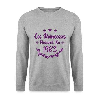Les princesses naissent en 1983 - Sweat-shirt Unisexe - gris chiné - Devant - Alina (178cm) & Michal (187cm)