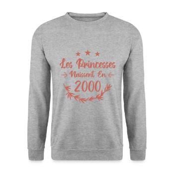 Les princesses naissent en 2000 - Sweat-shirt Unisexe - gris chiné - Devant - Alina (178cm) & Michal (187cm)