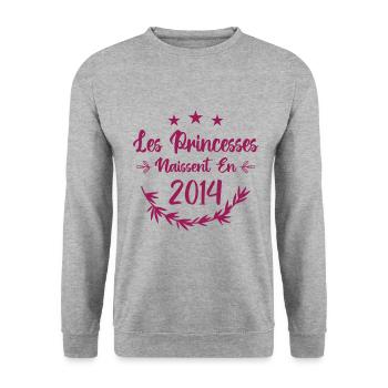 Les princesses naissent en 2014 - Sweat-shirt Unisexe - gris chiné - Devant - Alina (178cm) & Michal (187cm)