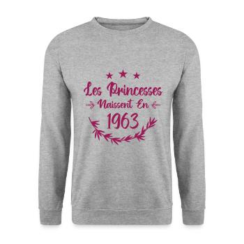 Les princesses naissent en 1963 - Sweat-shirt Unisexe - gris chiné - Devant - Alina (178cm) & Michal (187cm)
