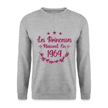 Les princesses naissent en 1964 - Sweat-shirt Unisexe - gris chiné - Devant - Alina (178cm) & Michal (187cm)
